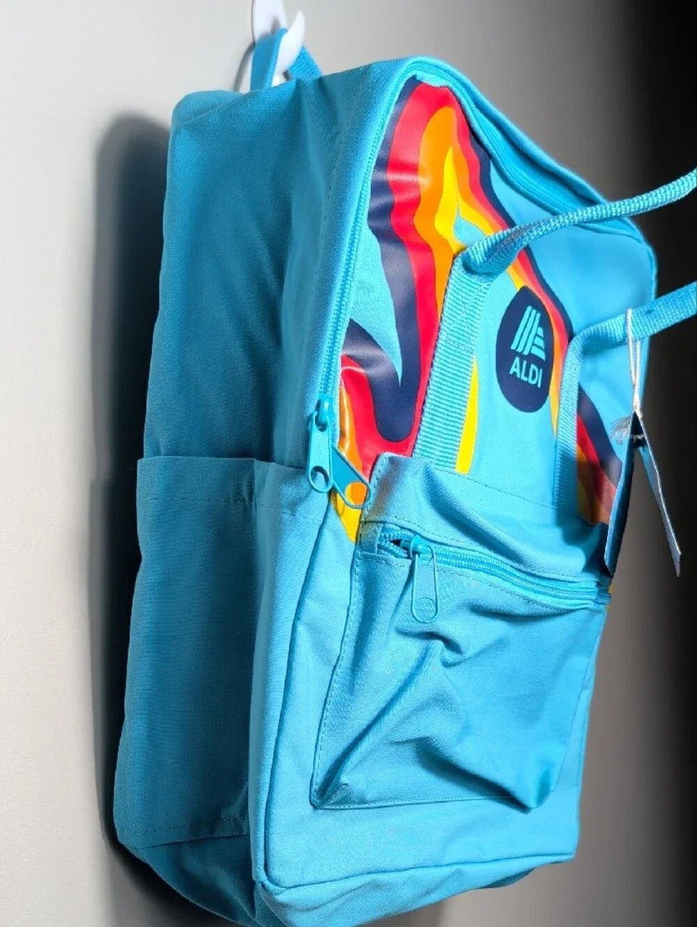 ALDI Gear Bright Blue Backpack Laptop Pocket Retro Rainbow Stripe 2023 NEW